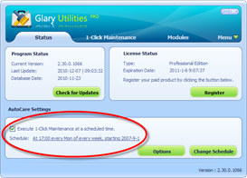 Glary Utilities Pro: mantenimiento automático programado (captura horizontal)