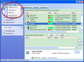 Quick Startup Screenshots - Enable, Disable, or Delete an Entry
