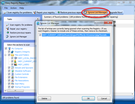 Registry Repair Screenshots - Ignore List Manager